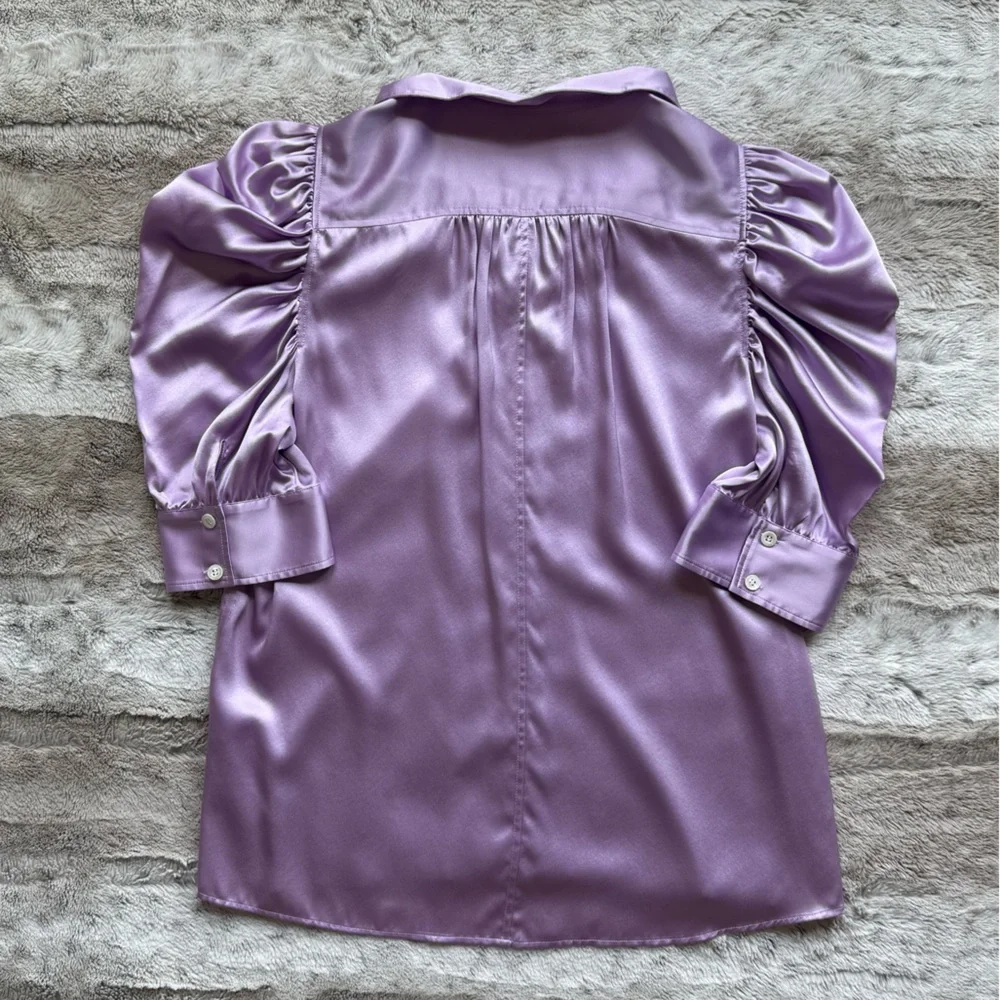 FRAME Gillian Stretch Silk Blouse in Lilac Size S - Picture 8 of 16